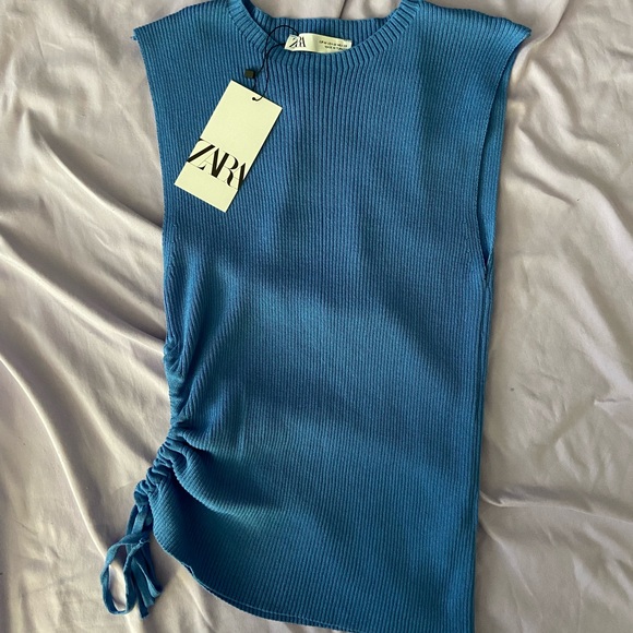 Zara Tops - Zara Side Cinched Cut Out Blue Tank Top